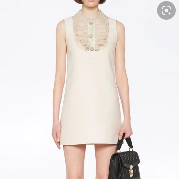 Miu Miu | Dresses | Miu Miu Ruffled Neck Shift Dress | Poshmark